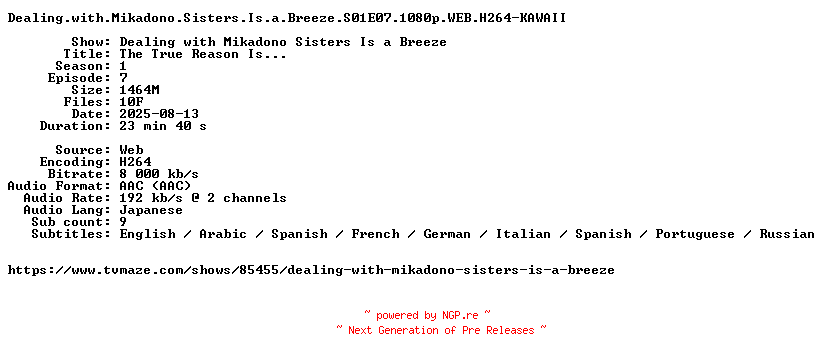 NFO for the release Dealing.with.Mikadono.Sisters.Is.a.Breeze.S01E07.1080p.WEB.H264-KAWAII by KAWAII
