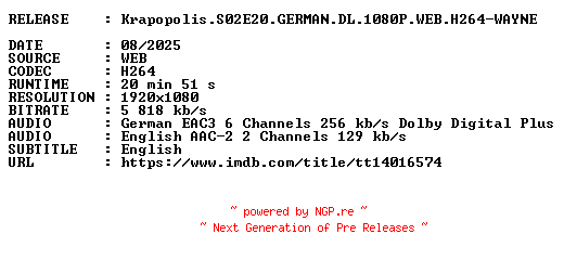 NFO for the release Krapopolis.S02E20.GERMAN.DL.1080P.WEB.H264-WAYNE by WAYNE