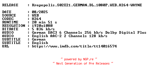 NFO for the release Krapopolis.S02E21.GERMAN.DL.1080P.WEB.H264-WAYNE by WAYNE