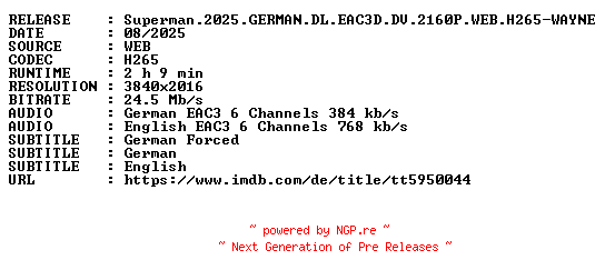 NFO for the release Superman.2025.GERMAN.DL.EAC3D.DV.2160P.WEB.H265-WAYNE by WAYNE