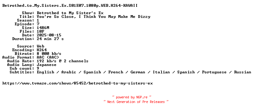 NFO for the release Betrothed.to.My.Sisters.Ex.S01E07.1080p.WEB.H264-KAWAII by KAWAII