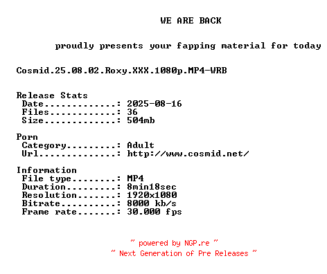 NFO for the release Cosmid.25.08.02.Roxy.XXX.1080p.MP4-WRB by WRB