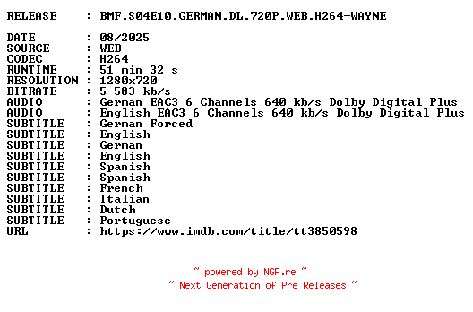 NFO for the release BMF.S04E10.GERMAN.DL.720P.WEB.H264-WAYNE by WAYNE