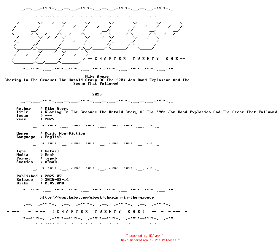 NFO for the release Mike.Ayers.-.Sharing.In.The.Groove.The.Untold.Story.Of.The.90s.Jam.Band.Explosion.And.The.Scene.That.Followed.2025.RETAIL.EPUB.eBook-CTO by CTO