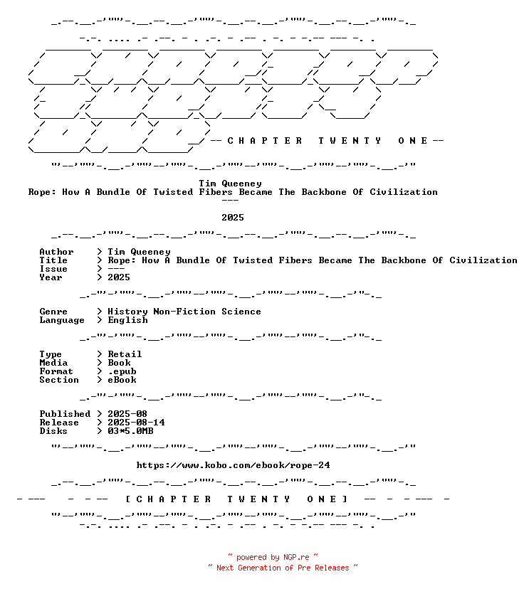 NFO for the release Tim.Queeney.-.Rope.How.A.Bundle.Of.Twisted.Fibers.Became.The.Backbone.Of.Civilization.2025.RETAIL.EPUB.eBook-CTO by CTO