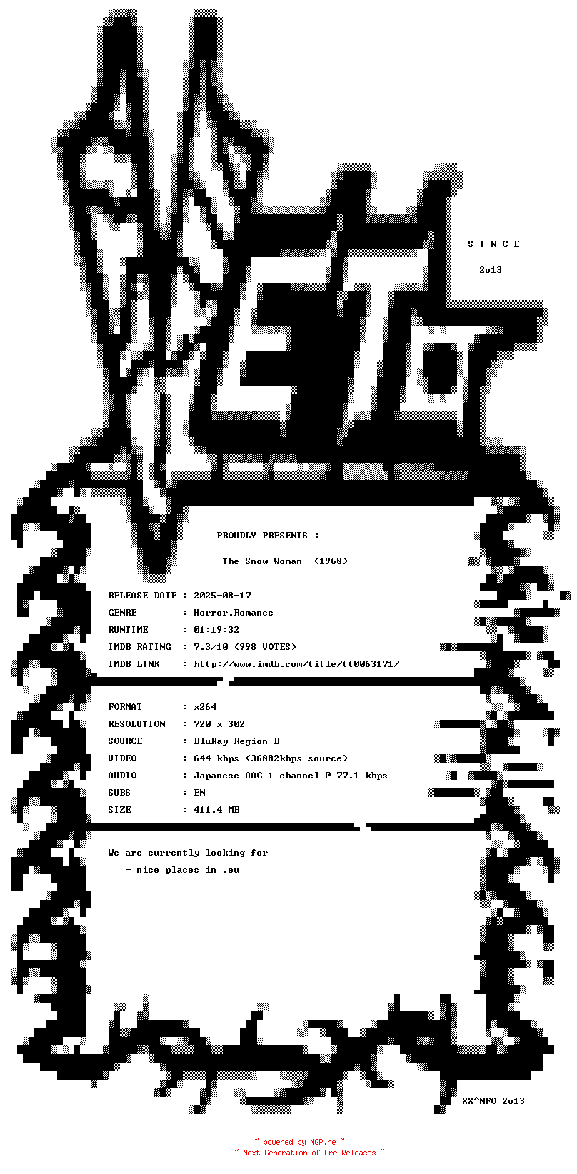 NFO for the release The.Snow.Woman.1968.BDRip.x264-VETO by VETO