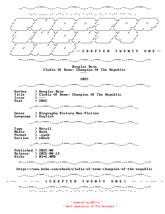 NFO for the release Douglas.Boin.-.Clodia.Of.Rome.Champion.Of.The.Republic.2025.RETAIL.EPUB.eBook-CTO by CTO