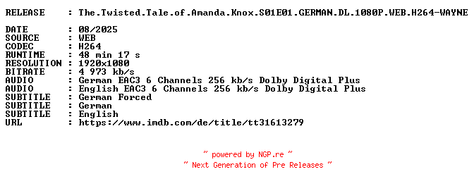 NFO for the release The.Twisted.Tale.of.Amanda.Knox.S01E01.GERMAN.DL.1080P.WEB.H264-WAYNE by WAYNE