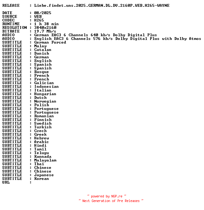 NFO for the release Liebe.findet.uns.2025.GERMAN.DL.DV.2160P.WEB.H265-WAYNE by WAYNE