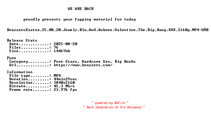 NFO for the release BrazzersExxtra.25.08.20.Jewelz.Blu.And.Aubree.Valentine.The.Big.Bang.XXX.2160p.MP4-WRB by WRB