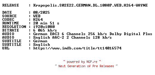 NFO for the release Krapopolis.S02E22.GERMAN.DL.1080P.WEB.H264-WAYNE by WAYNE