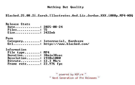 NFO for the release Blacked.25.08.21.Sarah.Illustrates.And.Liz.Jordan.XXX.1080p.MP4-NBQ by NBQ