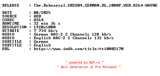 NFO for the release The.Rehearsal.S02E04.GERMAN.DL.1080P.WEB.H264-WAYNE by WAYNE