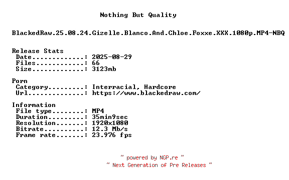 NFO for the release BlackedRaw.25.08.24.Gizelle.Blanco.And.Chloe.Foxxe.XXX.1080p.MP4-NBQ by NBQ