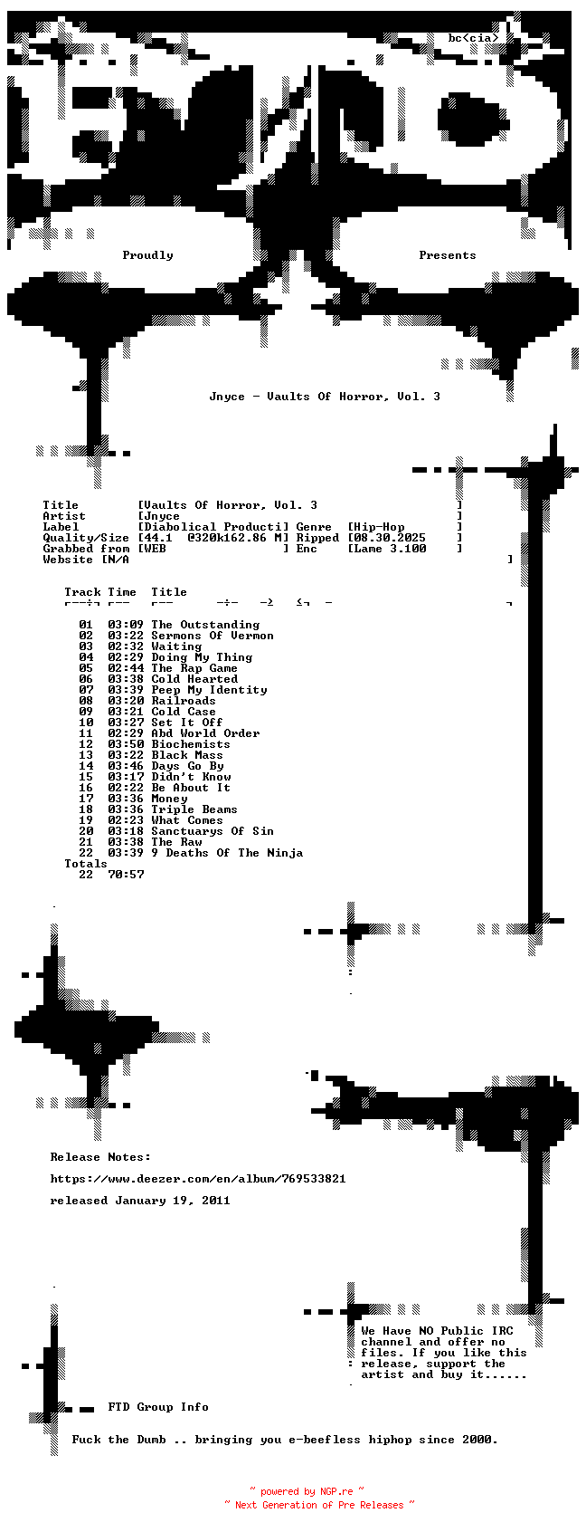 NFO for the release Jnyce-Vaults_Of_Horror_Vol._3-WEB-2011-FTD by FTD
