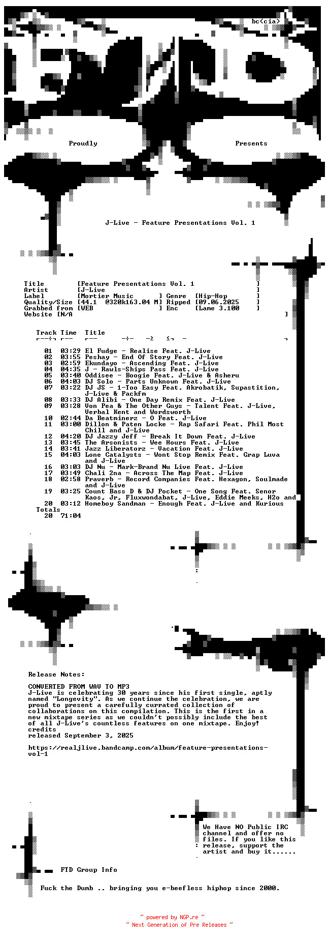 NFO for the release J-Live-Feature_Presentations_Vol._1-WEB-2025-FTD by FTD