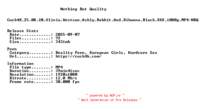NFO for the release Cuck4K.25.08.20.Olivia.Westsun.Ashly.Rabbit.And.Rihanna.Black.XXX.1080p.MP4-NBQ by NBQ