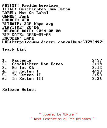NFO for the release Freidenkeralarm-Geschichten_Vom_Beton-WEB-DE-2024-SDR by SDR