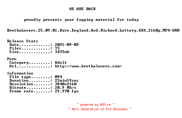NFO for the release BrothaLovers.25.09.01.Kate.England.And.Richard.Lottery.XXX.2160p.MP4-WRB by WRB