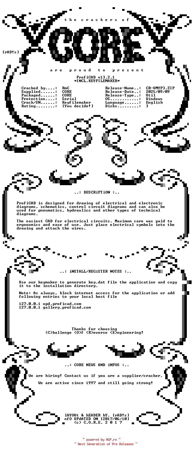 NFO for the release ProfiCAD.v13.2.1.Incl.Keyfilemaker-CORE by CORE