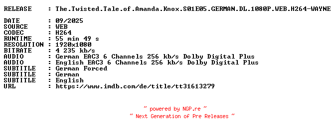 NFO for the release The.Twisted.Tale.of.Amanda.Knox.S01E05.GERMAN.DL.1080P.WEB.H264-WAYNE by WAYNE