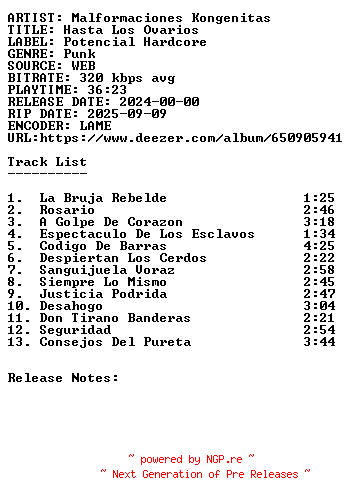 NFO for the release Malformaciones_Kongenitas-Hasta_Los_Ovarios-WEB-ES-2024-SDR by SDR