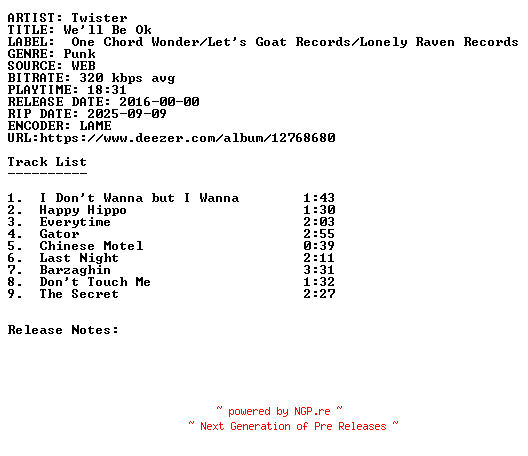 NFO for the release Twister-Well_Be_Ok-WEB-2016-SDR by SDR