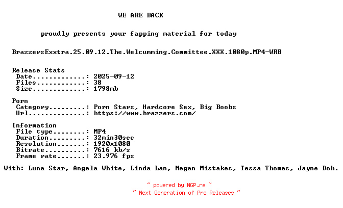 NFO for the release BrazzersExxtra.25.09.12.The.Welcumming.Committee.XXX.1080p.MP4-WRB by WRB