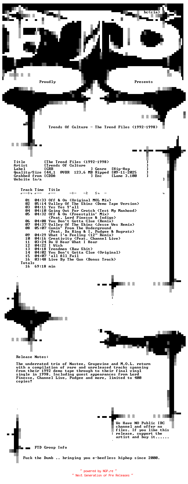NFO for the release Trends_Of_Culture-The_Trend_Files_(1992-1998)-2025-FTD by FTD