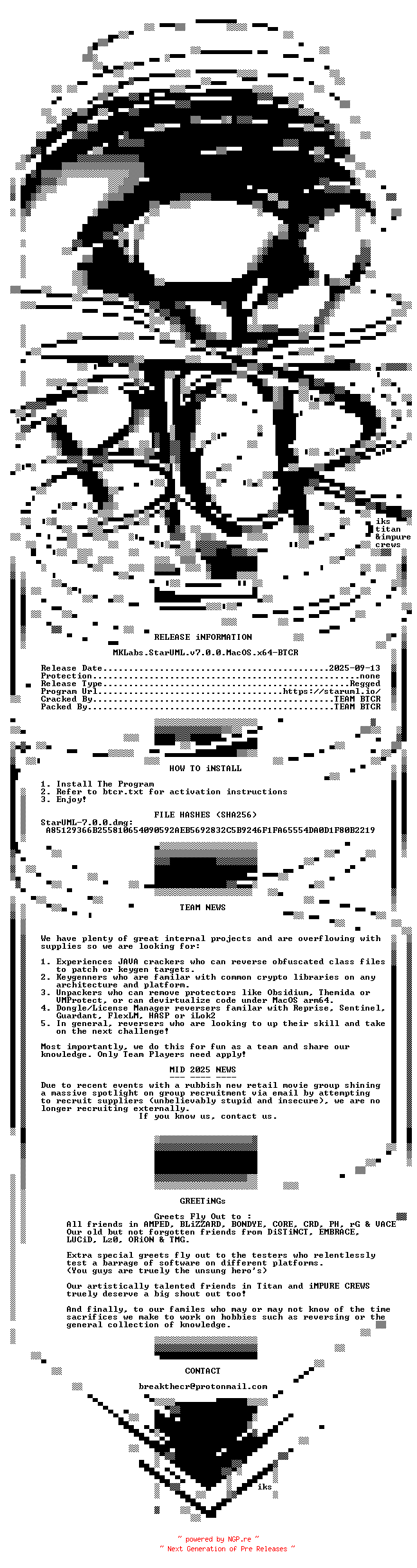 NFO for the release MKLabs.StarUML.v7.0.0.MacOS.x64-BTCR by BTCR