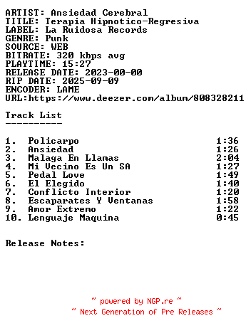 NFO for the release Ansiedad_Cerebral-Terapia_Hipnotico-Regresiva-WEB-ES-2023-SDR by SDR