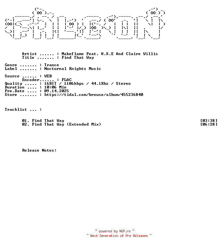 NFO for the release Makeflame_Feat._H.X.E_And_Claire_Willis-Find_That_Way-16BIT-WEB-FLAC-2025-FALCON by FALCON