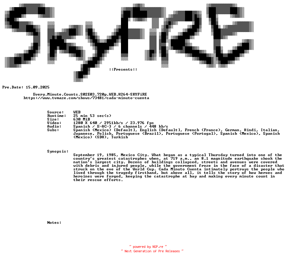 NFO for the release Every.Minute.Counts.S02E03.720p.WEB.H264-SKYFiRE by SKYFiRE