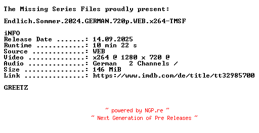 NFO for the release Endlich.Sommer.2024.GERMAN.720p.WEB.x264-TMSF by TMSF