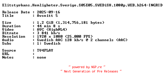 NFO for the release Elitstyrkans.Hemligheter.Sverige.S05E05.SWEDiSH.1080p.WEB.h264-INGRID by INGRID