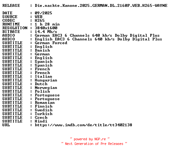 NFO for the release Die.nackte.Kanone.2025.GERMAN.DL.2160P.WEB.H265-WAYNE by WAYNE
