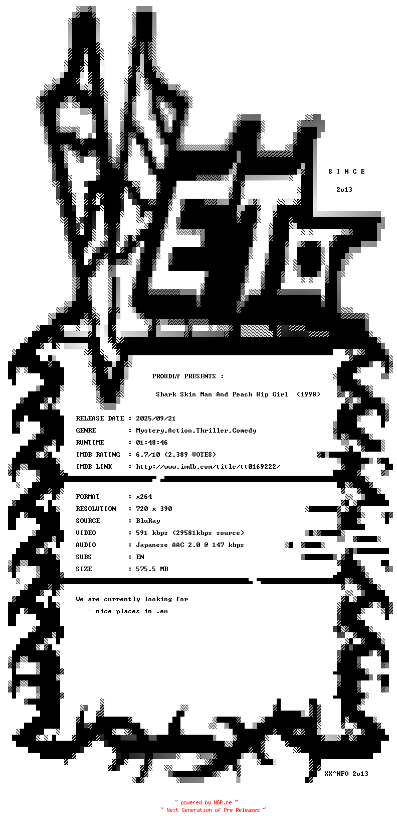 NFO for the release Shark.Skin.Man.And.Peach.Hip.Girl.1998.BDRip.x264-VETO by VETO