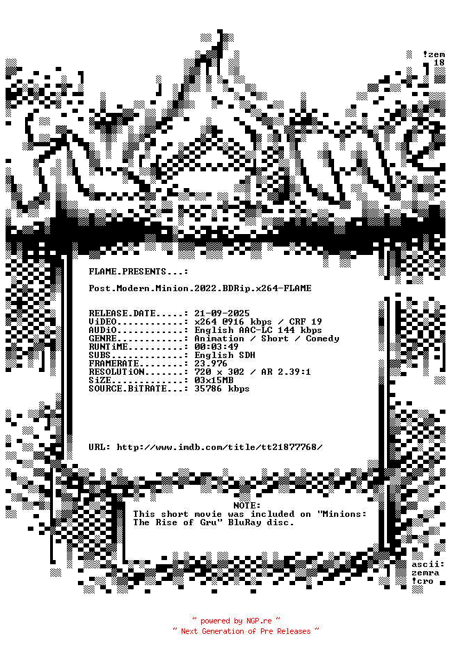 NFO for the release Post.Modern.Minion.2022.BDRip.x264-FLAME by FLAME