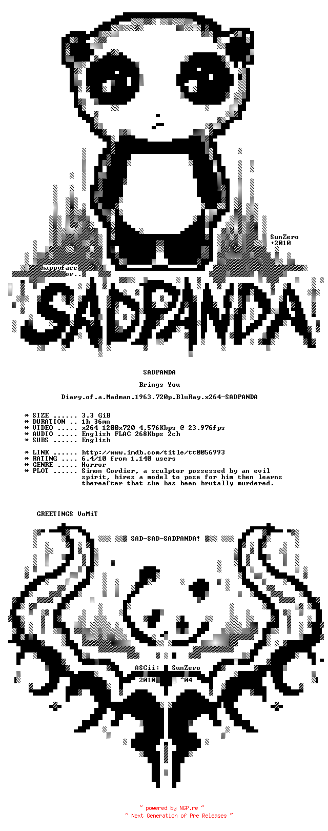 NFO for the release Diary.of.a.Madman.1963.720p.BluRay.x264-SADPANDA by SADPANDA
