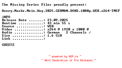 NFO for the release Henry.Maske.Mein.Weg.2025.GERMAN.DOKU.1080p.WEB.x264-TMSF by TMSF