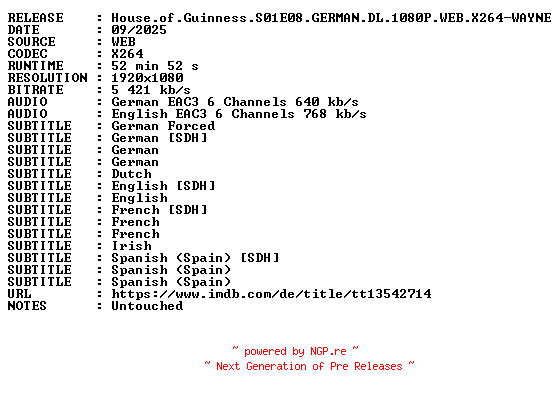 NFO for the release House.of.Guinness.S01E08.GERMAN.DL.1080P.WEB.X264-WAYNE by WAYNE
