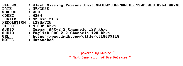 NFO for the release Alert.Missing.Persons.Unit.S03E07.GERMAN.DL.720P.WEB.H264-WAYNE by WAYNE