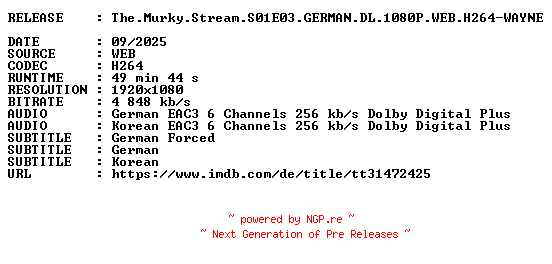 NFO for the release The.Murky.Stream.S01E03.GERMAN.DL.1080P.WEB.H264-WAYNE by WAYNE