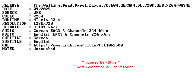NFO for the release The.Walking.Dead.Daryl.Dixon.S03E04.GERMAN.DL.720P.WEB.X264-WAYNE by WAYNE