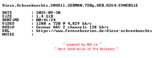 NFO for the release Diese.Ochsenknechts.S04E11.GERMAN.720p.WEB.H264-SYNERGiE by SYNERGiE