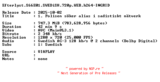 NFO for the release Efterlyst.S66E01.SWEDiSH.720p.WEB.h264-INGRID by INGRID