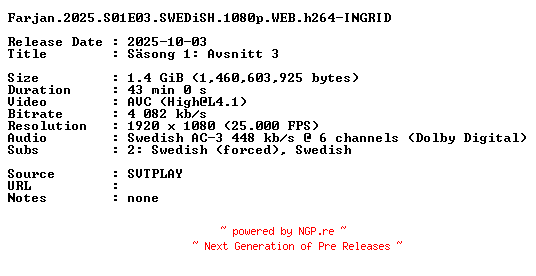 NFO for the release Farjan.2025.S01E03.SWEDiSH.1080p.WEB.h264-INGRID by INGRID