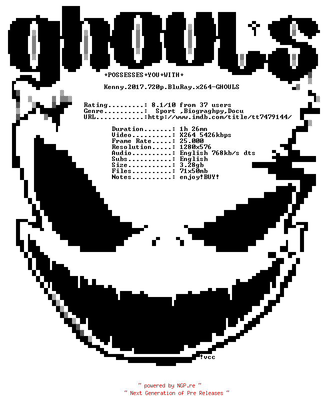 NFO for the release Kenny.2017.720p.BluRay.x264-GHOULS by GHOULS