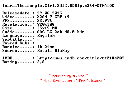 NFO for the release Inara.The.Jungle.Girl.2012.BDRip.x264-STRATOS by STRATOS