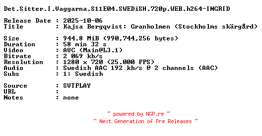 NFO for the release Det.Sitter.I.Vaggarna.S11E04.SWEDiSH.720p.WEB.h264-INGRID by INGRID